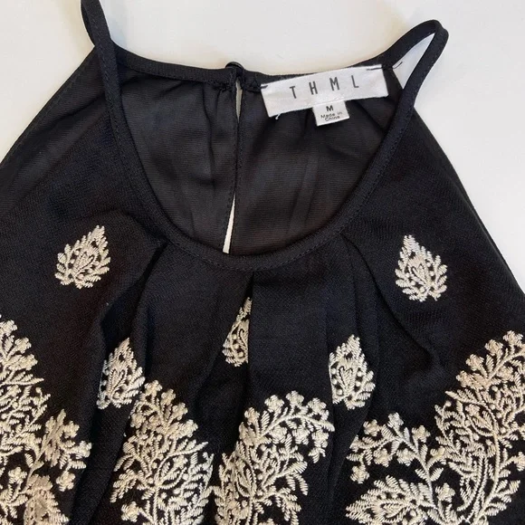 THML Black & Cream Embroidered Halter Maxi Dress NWT Women’s Size Medium - Picture 8 of 11